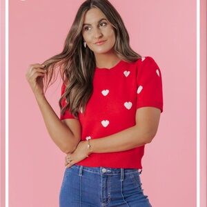 Magnolia Boutique Red Heart Patterned Women's Top Small/S